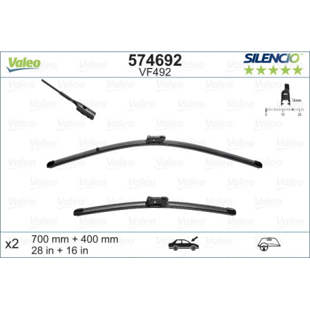 SPAZZOLA TERGI SILENCIO FLAT BLADE ANTERIORE SINISTRA COPPIA 700mm + 400mm CODICE BREVE: VF492