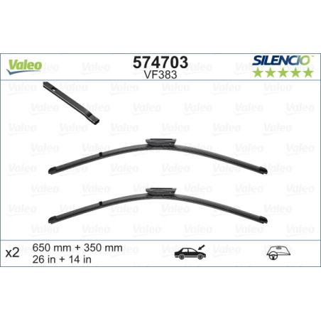 SPAZZOLA TERGI SILENCIO FLAT BLADE ANTERIORE SINISTRA COPPIA 650mm + 350mm CODICE BREVE: VF383