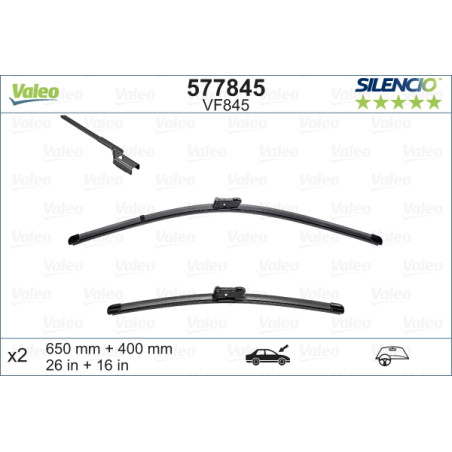 SPAZZOLA TERGI SILENCIO FLAT BLADE ANTERIORE SINISTRA COPPIA 650mm + 400mm CODICE BREVE: VF845