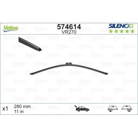 SPAZZOLA TERGI SILENCIO FLAT BLADE POSTERIORE DESTRASINISTRA SINGOLA 280mm CODICE BREVE: VR270