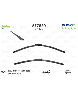 SPAZZOLA TERGI SILENCIO FLAT BLADE ANTERIORE SINISTRA COPPIA 650mm + 380mm CODICE BREVE: VF839