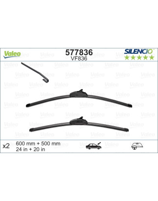 SPAZZOLA TERGI SILENCIO FLAT BLADE ANTERIORE SINISTRA COPPIA 600mm + 500mm CODICE BREVE: VF836