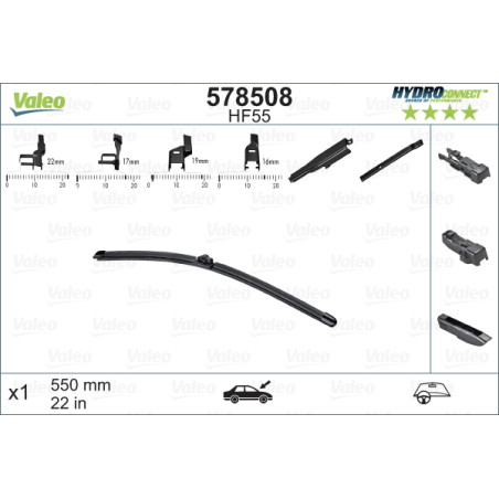 SPAZZOLA TERGI HYDROCONNECT UNI-CLICK ANTERIORE SINGOLA 550mm CODICE BREVE: HF55