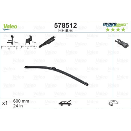 SPAZZOLA TERGI HYDROCONNECT UNI-CLICK ANTERIORE SINGOLA 600mm CODICE BREVE: HF60B