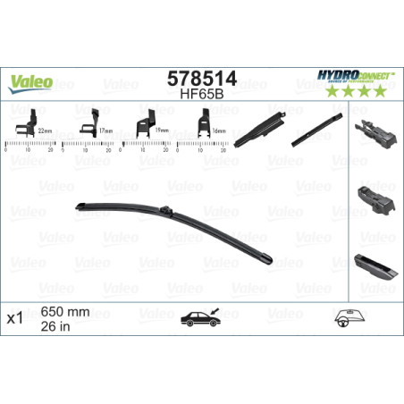 SPAZZOLA TERGI HYDROCONNECT UNI-CLICK ANTERIORE SINGOLA 650mm CODICE BREVE: HF65B