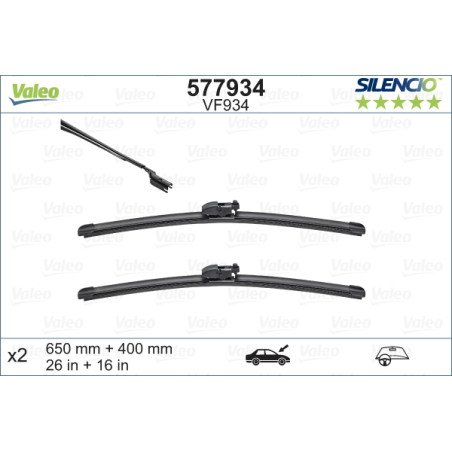 SPAZZOLA TERGI SILENCIO FLAT BLADE ANTERIORE SINISTRA COPPIA 650mm + 400mm CODICE BREVE: VF934
