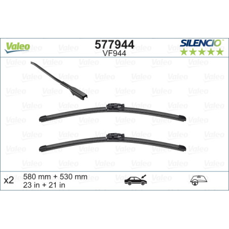 SPAZZOLA TERGI SILENCIO FLAT BLADE ANTERIORE SINISTRA COPPIA 580mm + 530mm CODICE BREVE: VF944