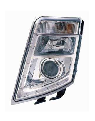 PROIETTORE SINISTRO LED XENON REGOLAZIONE MANUALE CON LED CON PARABOLA CROMATA VOLVO TRUCK FH16 20082013