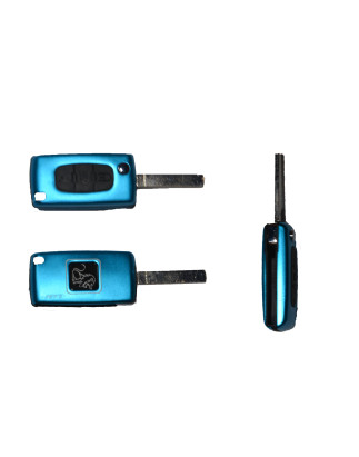 GUSCIO CHIAVE BLU 3 TASTI: CON ALLOGGIO BATTERIA ROTONDO TASTO APERTURA TASTO CHIUSURA TASTO PORTELLONE LAMA HU83 CITROEN C3 SC