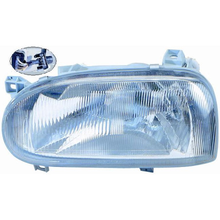 PROIETTORE DESTRO 1 PORTE H4 CON PARABOLA CON CONNETTORE RETTANGOLARE + ADATTATORE TONDO VOLKSWAGEN GOLF III 1H11H5 19921998