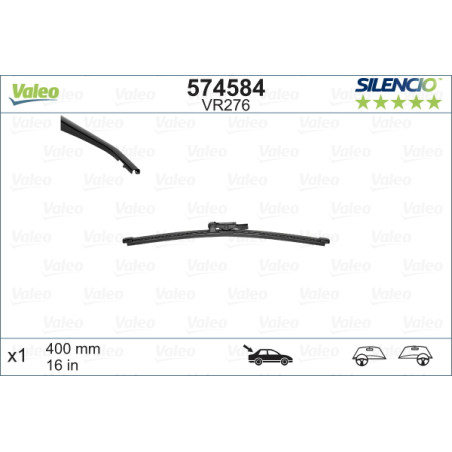 SPAZZOLA TERGI SILENCIO FLAT BLADE POSTERIORE DESTRASINISTRA SINGOLA 400mm CODICE BREVE: VR276