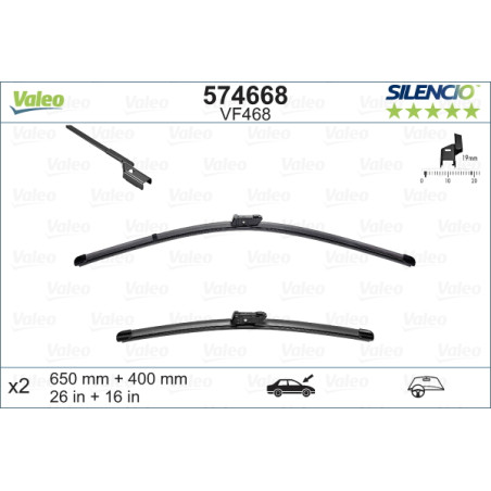SPAZZOLA TERGI SILENCIO FLAT BLADE ANTERIORE SINISTRA COPPIA 650mm + 400mm CODICE BREVE: VF468