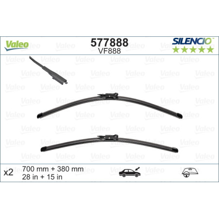 SPAZZOLA TERGI SILENCIO FLAT BLADE ANTERIORE SINISTRA COPPIA 700mm + 380mm CODICE BREVE: VF888