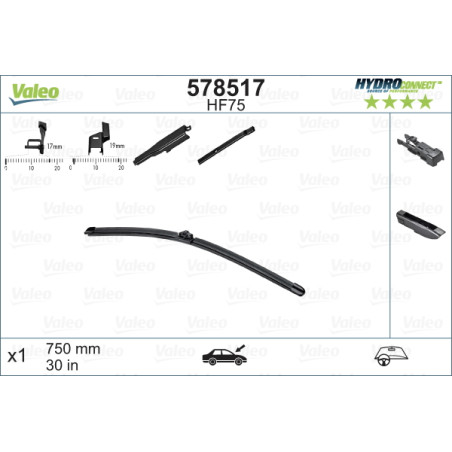 SPAZZOLA TERGI HYDROCONNECT UNI-CLICK ANTERIORE SINGOLA 750mm CODICE BREVE: HF75