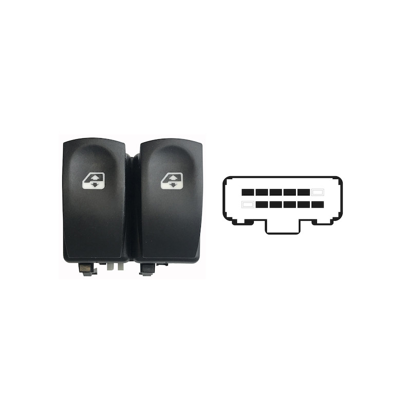 BLOCCO COMANDI ALZACRISTALLI ANTERIORE PORTA ANTERIORE SINISTRA 10 PIN 2 INTERRUTTORI CON CONNETTORE BIANCO RENAULT CLIO III BR