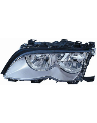 PROIETTORE DESTRO 4 PORTE H7,H7 CON PARABOLA ARGENTO CON MOTORE CON CORNICE SILVER CON PREDISPOSIZIONE REGOLAZIONE ELETTRICA BM