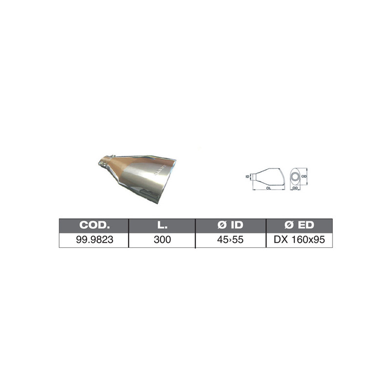 TERMINALE IN ACCIAO INOX ID 40 55 300 DX 160X95