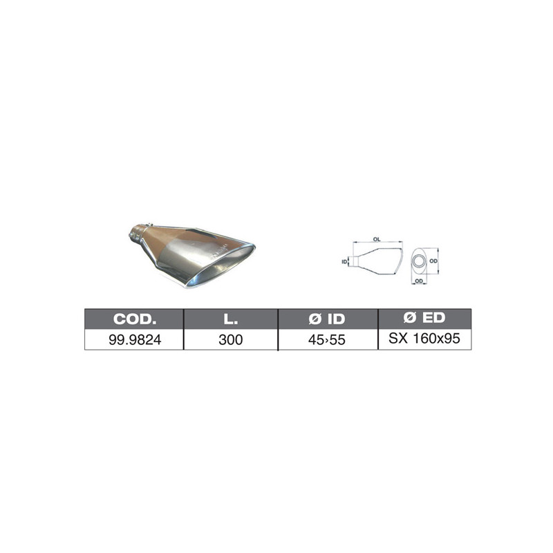 TERMINALE IN ACCIAO INOX ID 40 55 300 SX 160X95