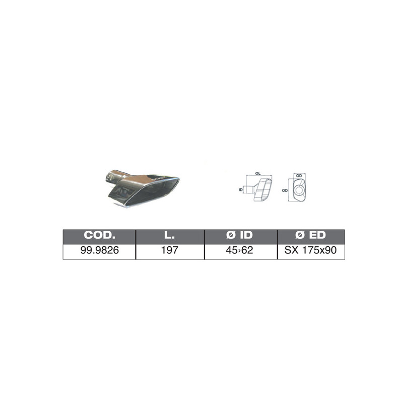 TERMINALE IN ACCIAO INOX ID 40 62 197 SX 175X90