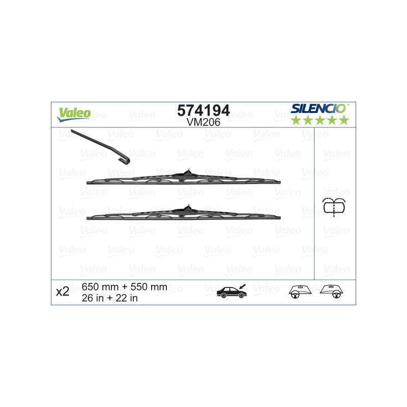 SPAZZOLA TERGI SILENCIO PERFORMANCE ANT DX/SX COPPIA 650mm + 550mm CODICE BREVE: VM206