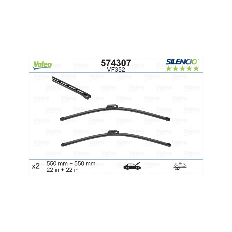 SPAZZOLA TERGI SILENCIO FLAT BLADE ANTERIORE SINISTRA COPPIA 550mm + 550mm CODICE BREVE: VF352