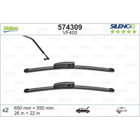 SPAZZOLA TERGI SILENCIO FLAT BLADE ANTERIORE SINISTRA COPPIA 650mm + 550mm CODICE BREVE: VF400