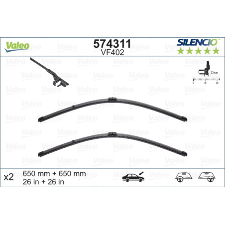 SPAZZOLA TERGI SILENCIO FLAT BLADE ANTERIORE DESTRASINISTRA COPPIA 650mm + 650mm CODICE BREVE: VF402