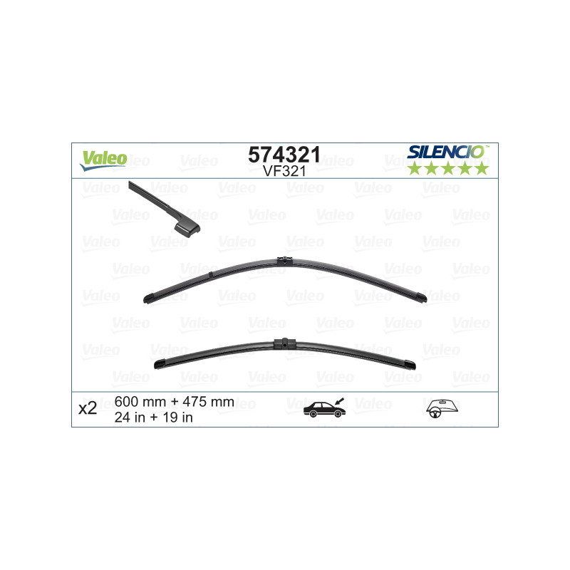 SPAZZOLA TERGI SILENCIO FLAT BLADE ANT SX COPPIA 600mm + 475mm CODICE BREVE: VF321
