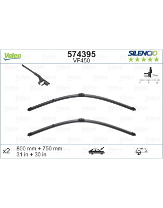 SPAZZOLA TERGI SILENCIO FLAT BLADE ANTERIORE SINISTRA COPPIA 800mm + 750mm CODICE BREVE: VF450