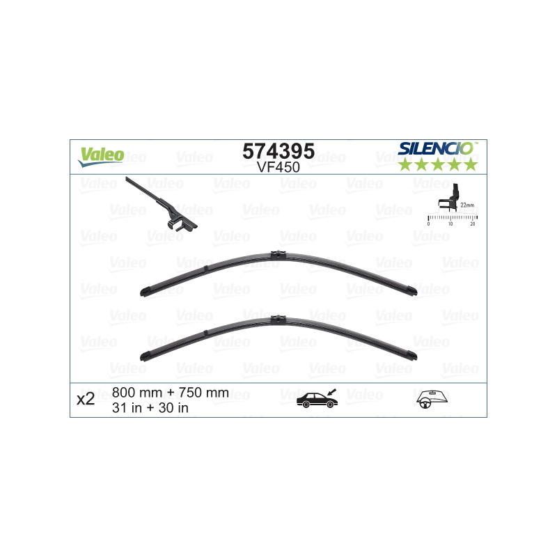 SPAZZOLA TERGI SILENCIO FLAT BLADE ANTERIORE SINISTRA COPPIA 800mm + 750mm CODICE BREVE: VF450