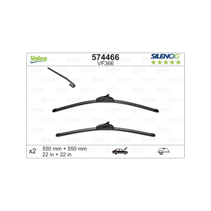 SPAZZOLA TERGI SILENCIO FLAT BLADE ANTERIORE SINISTRA COPPIA 550mm + 550mm CODICE BREVE: VF366