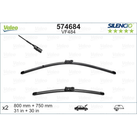 SPAZZOLA TERGI SILENCIO FLAT BLADE ANTERIORE SINISTRA COPPIA 800mm + 750mm CODICE BREVE: VF484