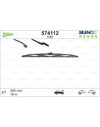 SPAZZOLA TERGI SILENCIO STANDARD ANT DX/SX SINGOLA 450mm CODICE BREVE: V45