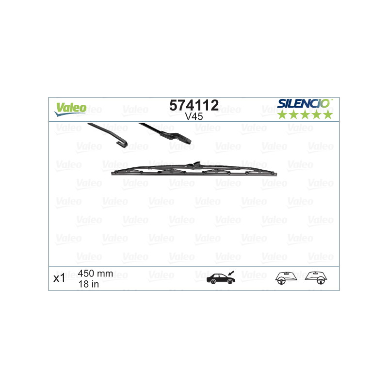 SPAZZOLA TERGI SILENCIO STANDARD ANT DX/SX SINGOLA 450mm CODICE BREVE: V45