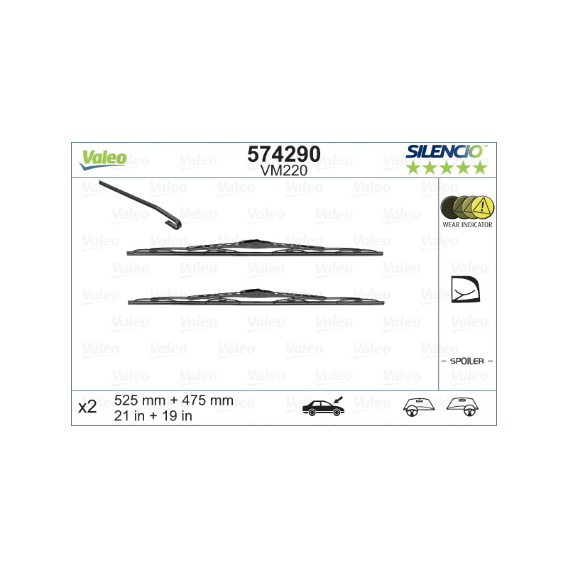 SPAZZOLA TERGI SILENCIO PERFORMANCE ANT DX/SX COPPIA 525mm + 475mm CODICE BREVE: VM220