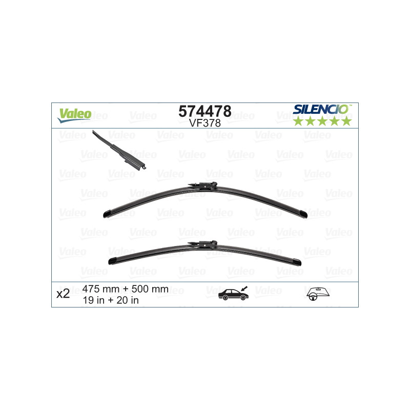 SPAZZOLA TERGI SILENCIO FLAT BLADE ANTERIORE SINISTRA COPPIA 475mm + 500mm CODICE BREVE: VF378