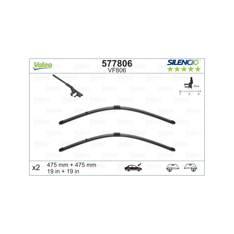 SPAZZOLA TERGI SILENCIO FLAT BLADE ANTERIORE DESTRASINISTRA COPPIA 475mm + 475mm CODICE BREVE: VF806