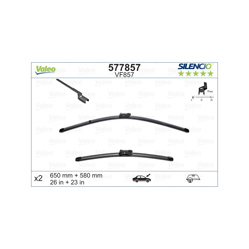 SPAZZOLA TERGI SILENCIO FLAT BLADE ANTERIORE SINISTRA COPPIA 650mm + 580mm CODICE BREVE: VF857