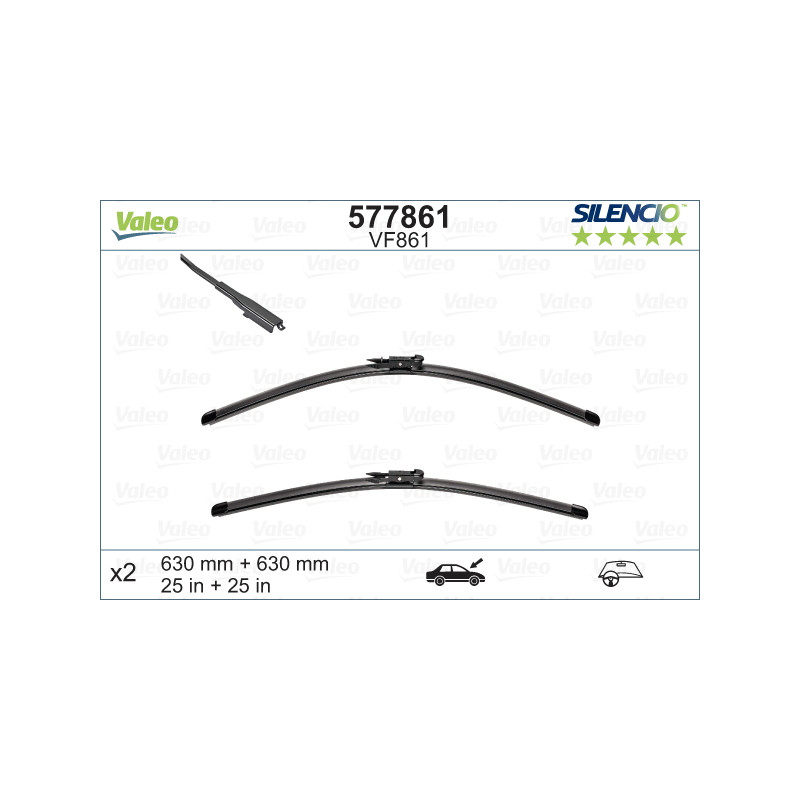 SPAZZOLA TERGI SILENCIO FLAT BLADE ANTERIORE SINISTRA COPPIA 630mm + 630mm CODICE BREVE: VF861