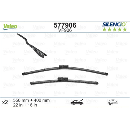 SPAZZOLA TERGI SILENCIO FLAT BLADE ANTERIORE SINISTRA COPPIA 550mm + 400mm CODICE BREVE: VF906