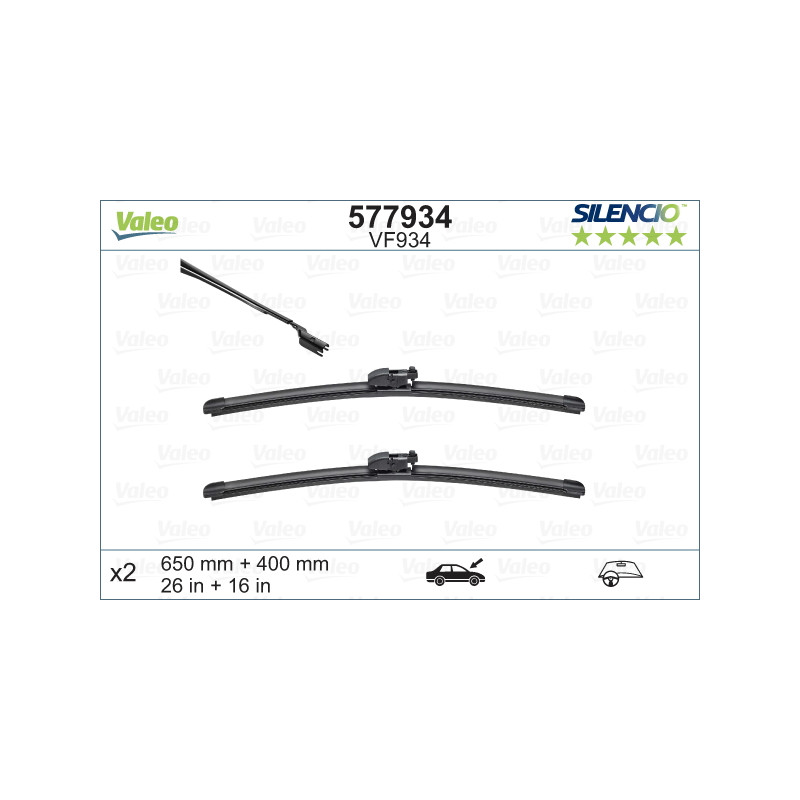 SPAZZOLA TERGI SILENCIO FLAT BLADE ANTERIORE SINISTRA COPPIA 650mm + 400mm CODICE BREVE: VF934