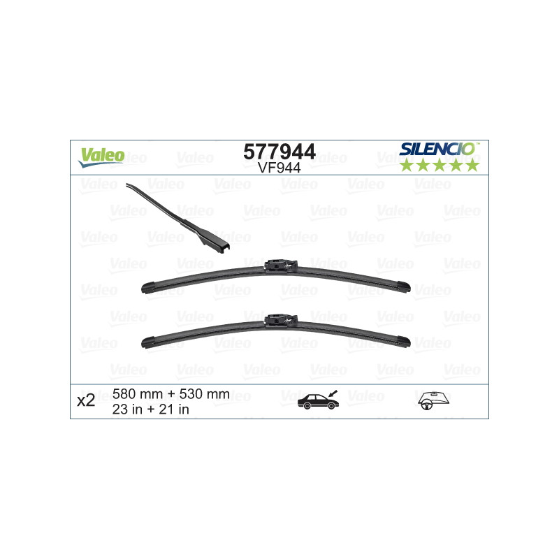 SPAZZOLA TERGI SILENCIO FLAT BLADE ANTERIORE SINISTRA COPPIA 580mm + 530mm CODICE BREVE: VF944