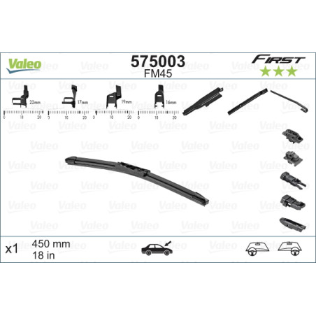 SPAZZOLA TERGI FIRST FLAT BLADE ANT DX/SX SINGOLA 450mm CODICE BREVE: FM45