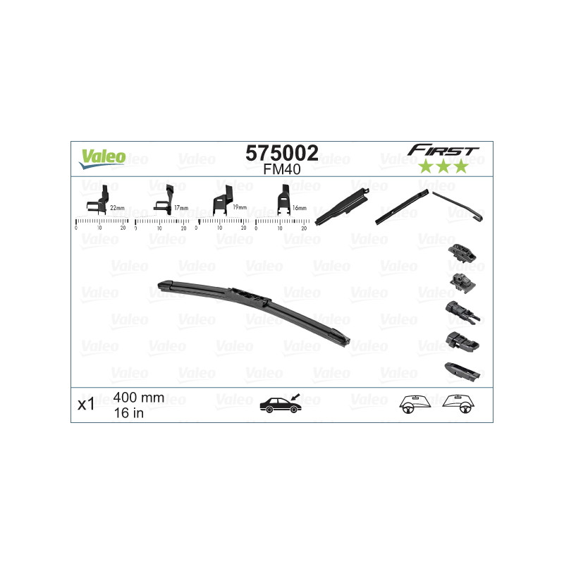 SPAZZOLA TERGI FIRST FLAT BLADE ANTERIORE DESTRASINISTRA SINGOLA 400mm CODICE BREVE: FM40