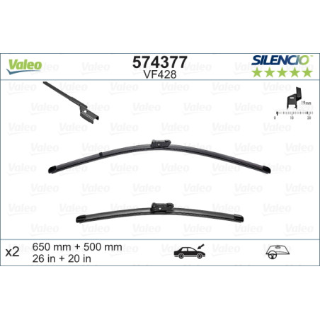 SPAZZOLA TERGI SILENCIO FLAT BLADE ANTERIORE SINISTRA COPPIA 650mm + 500mm CODICE BREVE: VF428