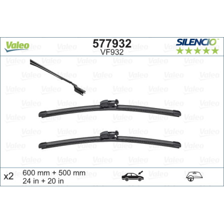 SPAZZOLA TERGI SILENCIO FLAT BLADE ANTERIORE SINISTRA COPPIA 600mm + 500mm CODICE BREVE: VF932