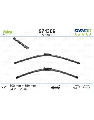 SPAZZOLA TERGI SILENCIO FLAT BLADE ANT DX/SX COPPIA 600mm + 580mm CODICE BREVE: VF351