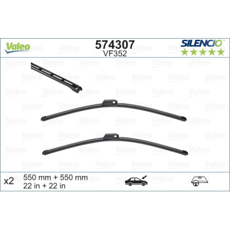 SPAZZOLA TERGI SILENCIO FLAT BLADE ANT SX COPPIA 550mm + 550mm CODICE BREVE: VF352