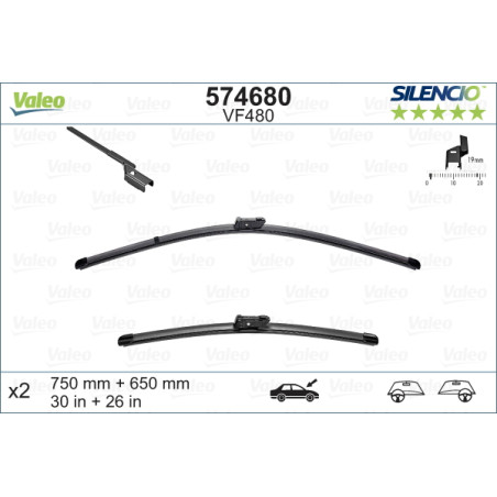 SPAZZOLA TERGI SILENCIO FLAT BLADE ANT DX/SX COPPIA 750mm + 650mm CODICE BREVE: VF480