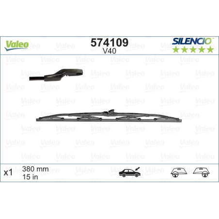 SPAZZOLA TERGI SILENCIO STANDARD ANT DX/SX SINGOLA 380mm CODICE BREVE: V40